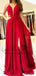 Sexy Bright Red Halter Side Slit Long Evening Prom Dresses, QB0424