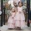 Cute Square Neck Pink Tulle Long Cheap Flower Girl Dresses with Handmade Flower, QB0108