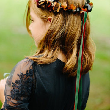 Cute Round Neck Long Sleeves Dark Blue Lace Long Cheap Flower Girl Dresses, QB0109