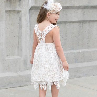 Cute A-Line Square Neck Open Back Lace Flower Girl Dresses with Handmade Flower, QB0101