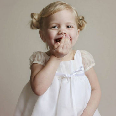 Cute A-Line Round Neck White Tulle Long Cheap Flower Girl Dresses with Bow, QB0096