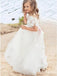 A-Line Scoop Neck White Floor Length Flower Girl Dresses with Appliques, QB0824
