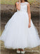 A-Line Scoop Neck Sleeveless White Floor Length Flower Girl Dresses, QB0825