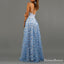 Spaghetti Straps V-neck Blue Lace New Arrival Hot Selling A-line Long Cheap Evening Prom Dresses, QB0979