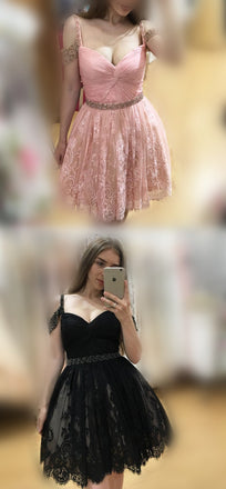 Off Shoulder Cute Short Dark Red Homecoming Dress-Vintage Gothic Lace Halloween Dress, CM476