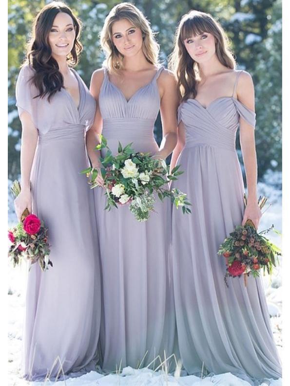 Grey Mismatched Long Chiffon Cheap Bridesmaid Dresses Online, WG282