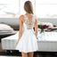 Sexy Jewel Keyhole White Short Cheap Homecoming Dresses with Lace, QB0200