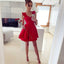 Sexy V-Neck Sleeveless Cheap Red Satin Short Homecoming Dresses, QB0212