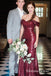 Mermaid Burgundy Off Shoulder Sequins Long Bridesmaid Dresses, QB0722