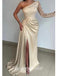 Champagne Mermaid Side Slit One Shoulder Maxi Long Evening Prom Dresses, WGP253