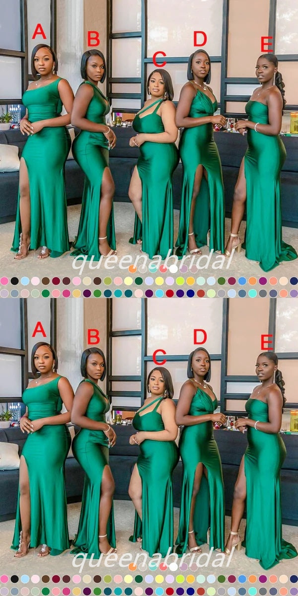 Mismatched Green Mermaid Side Slit Maxi Long Bridesmaid Dresses, BDS01 QueenaBridal Mismatched Green Mermaid Side Slit Maxi Long Bridesmaid Dresses, BDS01 QueenaBridal