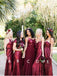 Mismatched Dark Red Sequin Custom Long Bridesmaid Dresses, WG223