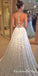 A-Line Sweetheart Long Sequins White Lace Prom Dresses with Illusion Back, QB0662