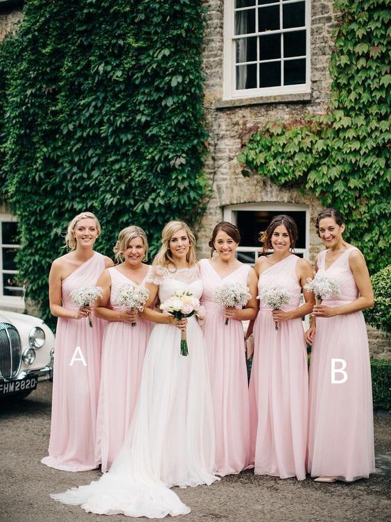 Mismatched Chiffon Pale Pink Long Cheap Bridesmaid Dresses Online, WG2 QueenaBridal Mismatched Chiffon Pale Pink Long Cheap Bridesmaid Dresses Online, WG2 QueenaBridal