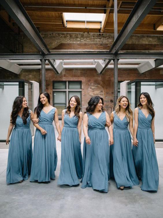 Chiffon V Neck Dusty Blue Long Cheap Bridesmaid Dresses Online, WG251 QueenaBridal Chiffon V Neck Dusty Blue Long Cheap Bridesmaid Dresses Online, WG251 QueenaBridal