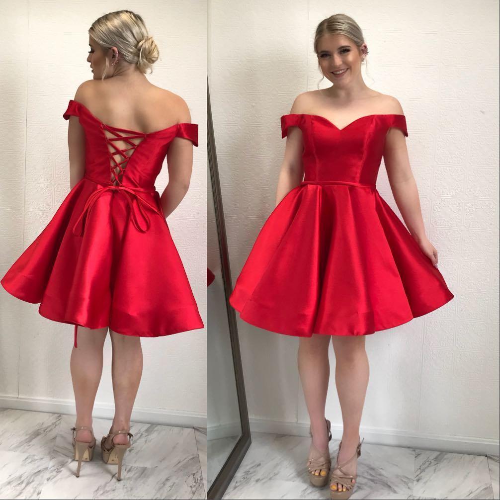 Simple Off Shoulder Red Short Cheap Homecoming Dresses Online, CM586