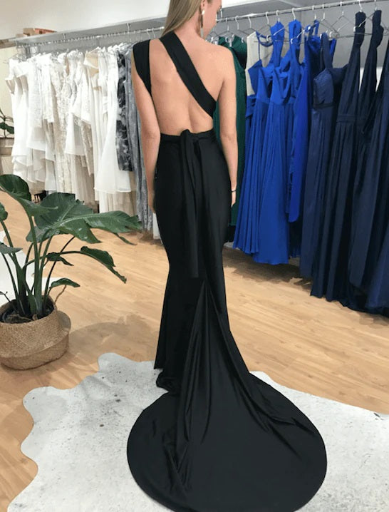 Simple Black Mermaid Deep V-neck Maxi Long Evening Prom Dresses, WGP264