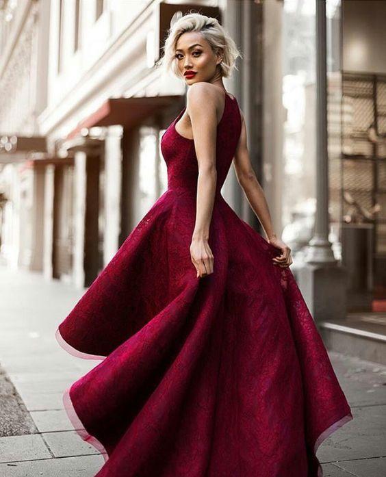 Halter Cute Dark Red High Low Lace Homecoming Dresses 2018, CM511 QueenaBridal Halter Cute Dark Red High Low Lace Homecoming Dresses 2018, CM511 QueenaBridal