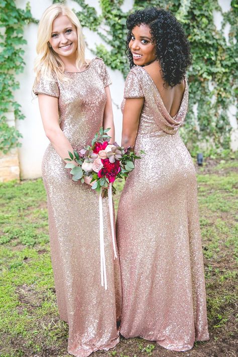 Mismatched Long Cheap Rose Gold Sequined Bridesmaid Dresses, QB0487 QueenaBridal Mismatched Long Cheap Rose Gold Sequined Bridesmaid Dresses, QB0487 QueenaBridal