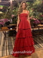 Elegant Red A-line Straps Cheap Maxi Long Evening Prom Dresses, WGP254