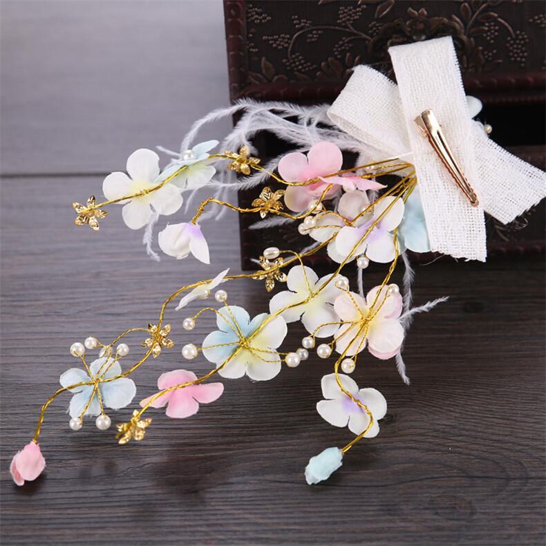 Newest Colorful Hand-Made Flowers With Feather Flower Girl Headpiece, Wedding Headpiece, VB0591