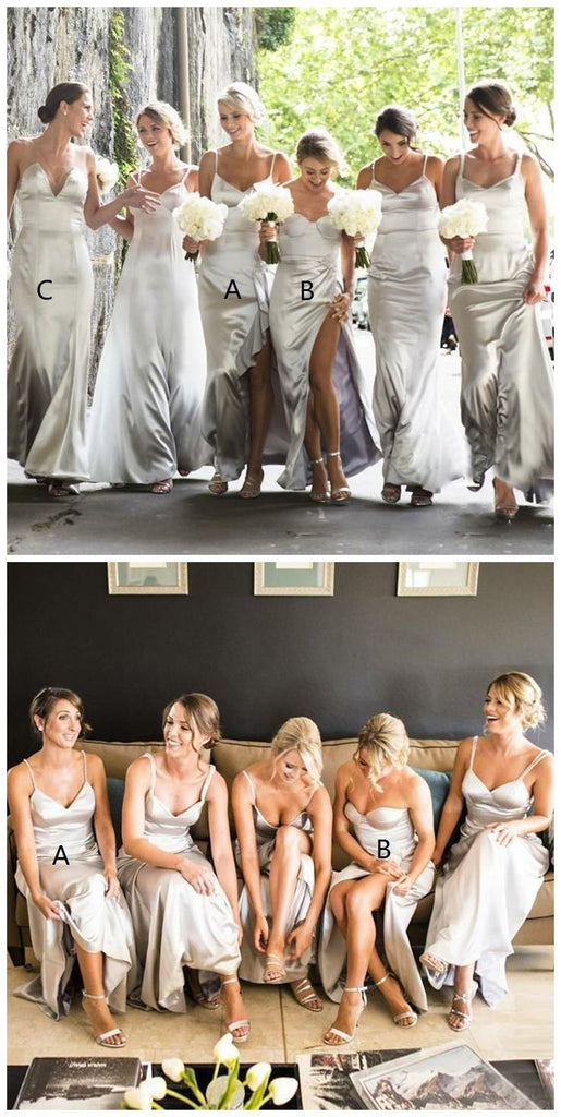 Silver Grey Side Slit Mermaid Cheap Long Bridesmaid Dresses Online, WG209