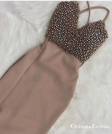 Sexy V-neck Spaghetti Strap Short Homecoming Dresses With Heavy Beaded, QB0865