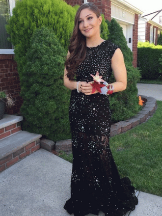 Beaded Long Black Evening Dresses Mermaid Formal Prom Dresses, QB0609