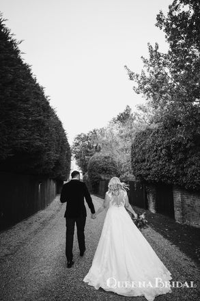 V-neck Sleeveless Ball Gown Long Cheap Lace Wedding Dresses, QB0856