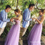 Lavender Halter Long Cheap Tulle Prom Dresses With Lace and Beaded, QB0546