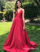 Charming A Line Spaghetti Straps Red Satin Long Prom Dresses, QB0636