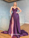 Grape Strapless Soft Satin Pleats See Through Sequins Slits A-line Evening Gowns Prom Dresses , QBP007