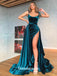 Chic Lace Up Spaghetti Straps Velvet Slits Mermaid Evening Gowns Prom Dresses , QBP011