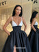 Black And White Patchwork Satin Spahgetti Straps A-line Slits Evening Gowns Prom Dresses , QBP022