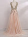 A-line V-neck Evening Dress with Slit Sexy Shiny Rhinestone Long Prom Dresses, QB0335