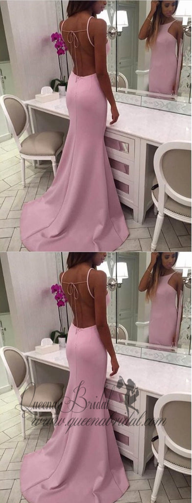 Sexy Pink Scoop Long Mermaid Backless Prom Dresses, QB0467