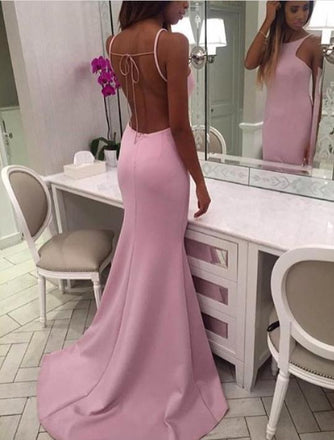 Sexy Pink Scoop Long Mermaid Backless Prom Dresses, QB0467
