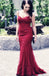 Elegant Spaghetti Straps Long Lace Mermaid Evening Prom Dresses, QB0461