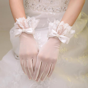 Bridal Gloves, French Lace Gloves, Floral Rhinestone Bridal Gloves