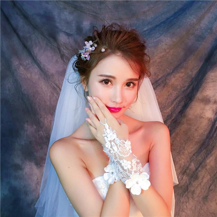 White Short Fingerless Handmade Flower Peals Lace Wedding Bridal Gloves, TYP0635