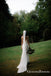 Charming V-neck Spaghetti Strap White Satin Long Cheap Wedding Dresses, WDS0005