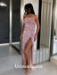 Pink Sequins Strapless High Slits Sheath Evening Gowns Prom Dresses , WGP152