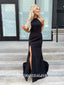 Chic Black Halter Backless Silver Tassels Mermaid Slits Evening Gowns Prom Dresses , WGP154