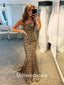 Sparkly Leopard One Shoulder Sequins Mermaid Evening Gowns Prom Dresses , WGP157