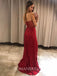 Sweetheart Strapless Red Sequins Slits Mermaid Evening Gowns Prom Dresses , WGP158
