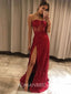 Sweetheart Strapless Red Sequins Slits Mermaid Evening Gowns Prom Dresses , WGP158