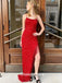 Red Sequins Spaghetti Straps Slits Tassels Backless Sheath Long Prom Dresses Party Gowns, WGP213