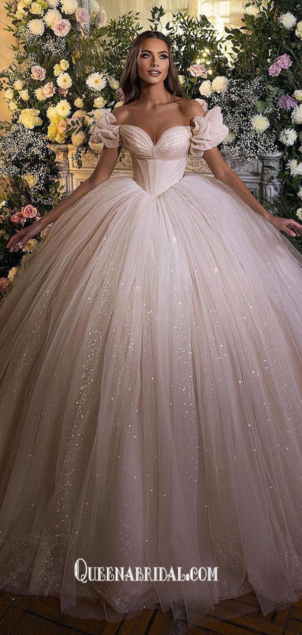 Courtly Style Puff Sleeve Pleating Sequins Tulle Ball Gown Wedding Dre QueenaBridal Courtly Style Puff Sleeve Pleating Sequins Tulle Ball Gown Wedding Dre QueenaBridal
