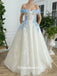 Off Shoulder Blue Handmade Flowers A-line Evening Gowns Prom Dresses, WGP226