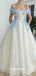 Off Shoulder Blue Handmade Flowers A-line Evening Gowns Prom Dresses, WGP226